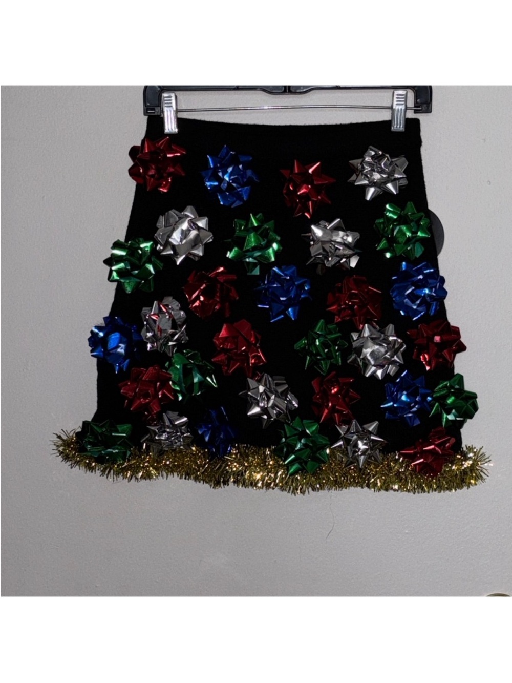 Black Mini Skirt with Multicolor Gift Bow Embellishments